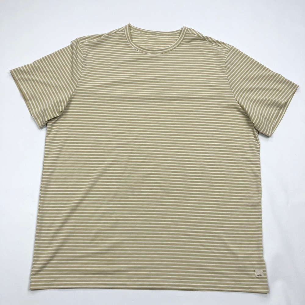 Vuori Mens Current Stripe Tech Tee Tan White XXL V1021 Short Sleeve Shirt